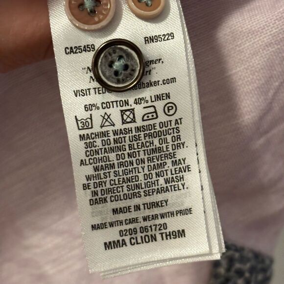 Ted Baker Men's Light Lavender Short Sleeve Shirt Linen Cotton Blend Size 4 or L - Picture 4 of 5